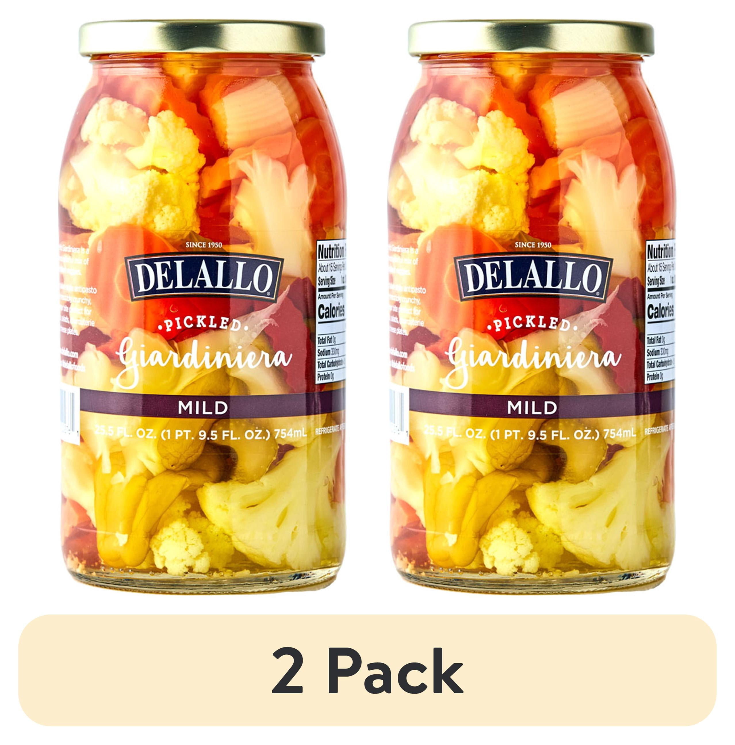 (2 pack) DeLallo Mild Giardiniera Pickled Mixed Vegetables, Gluten-Free, Non-GMO,  25.5 oz Jar