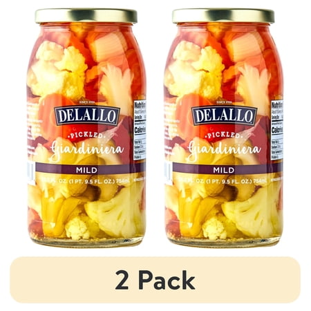 (2 pack) DeLallo Mild Giardiniera Pickled Mixed Vegetables, Gluten-Free, Non-GMO, 25.5 oz Jar