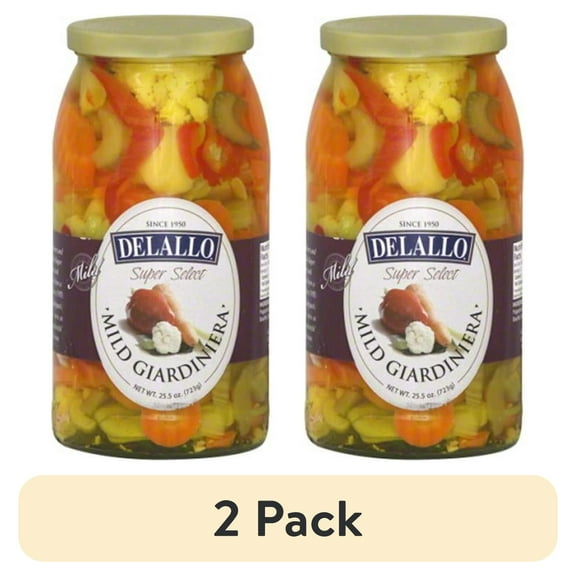 (2 pack) DeLallo Mild Giardiniera Pickled Mixed Vegetables, Gluten-Free, Non-GMO,  25.5 oz Jar