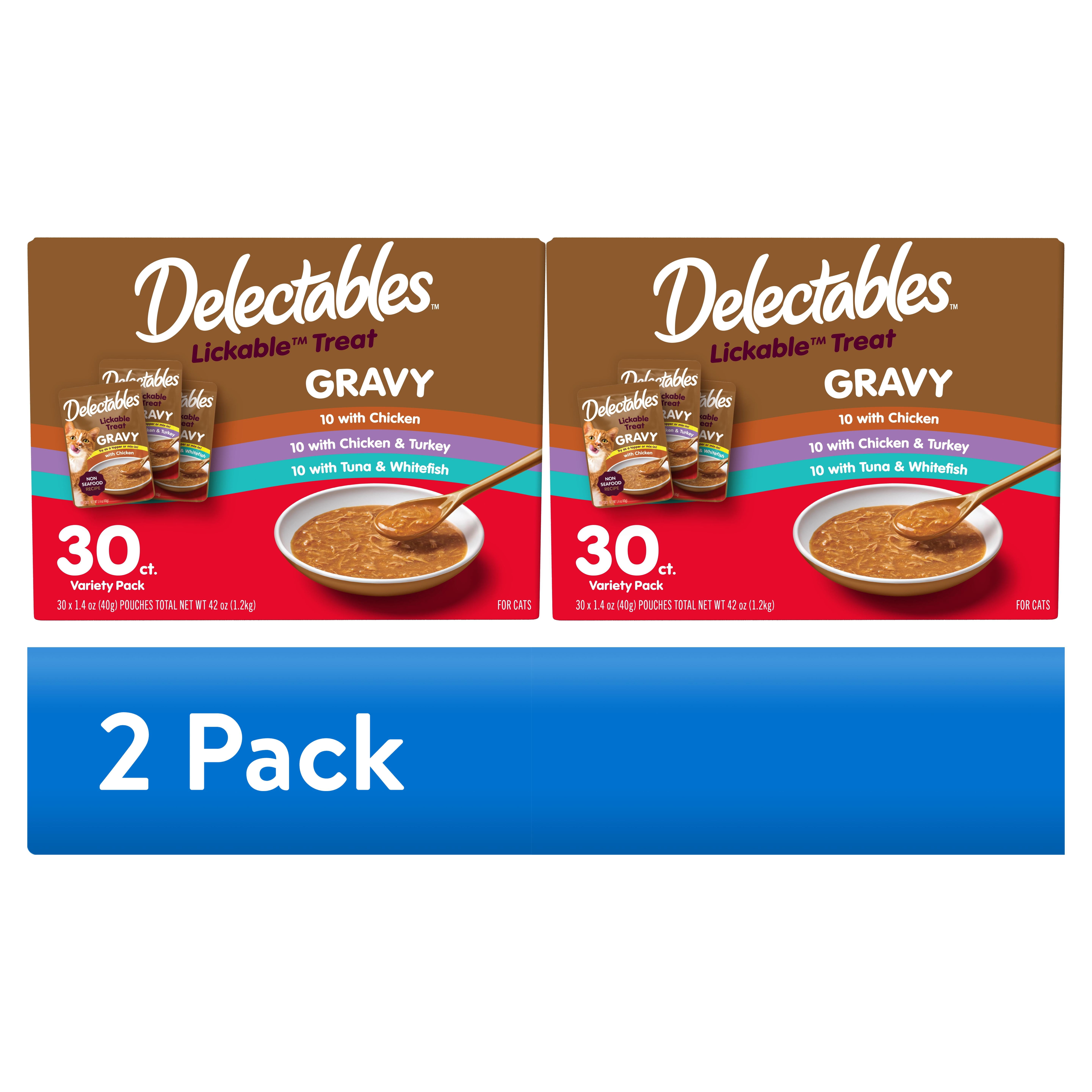 (2 pack) Delectables Gravy Variety Pack Lickable Cat Treats, 1.4-oz pouch, 30 count