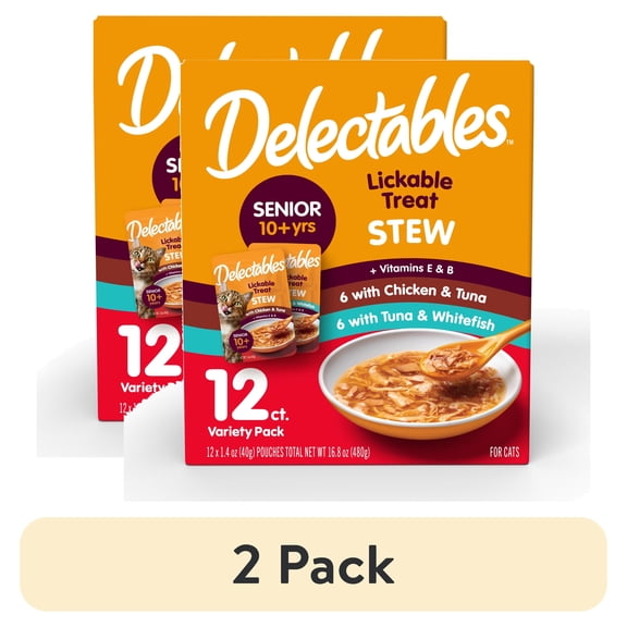 (2 pack) Delectables Stew Senior 10+ Variety Pack Lickable Cat Treats, 12-Pack