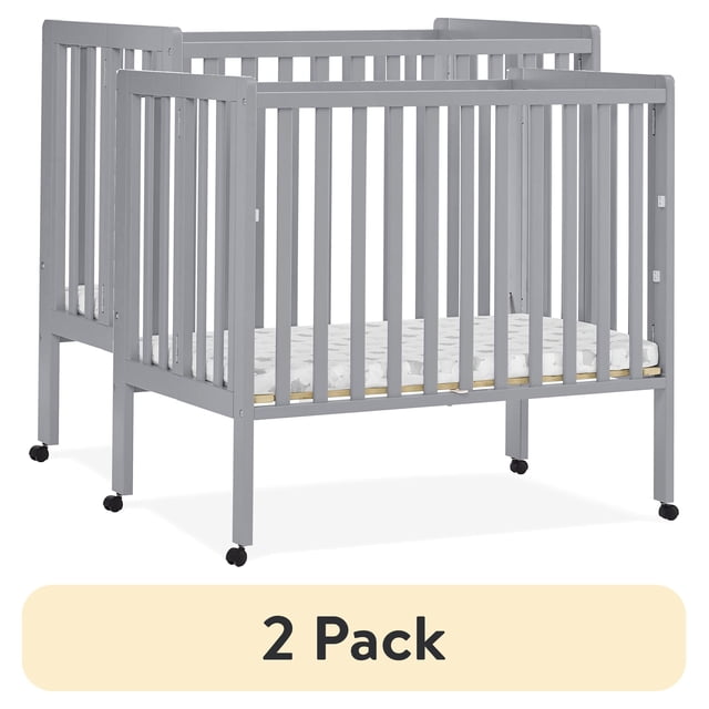 (2 pack) Delta Children Lee Portable Folding Mini Crib with 1.5-Inch Mattress - Greenguard Gold Certified, Grey