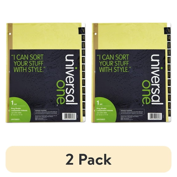 (2 pack) UNIVERSAL Leather-Look Mylar Tab Dividers 12 Month Tabs Letter Black/Gold 12/Set 20823