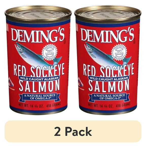 (2 pack) Deming's Red Sockeye Wild Caught Alaskan Canned Salmon, 14.75 Oz