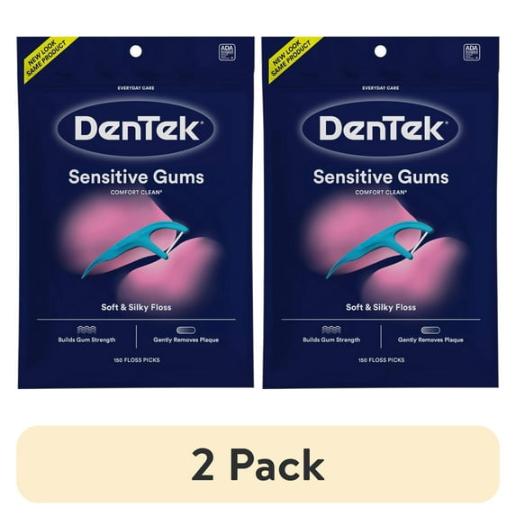 (2 pack) DenTek Sensitive Gums Floss Picks, Comfort Clean Soft & Silky Floss, 150 Count
