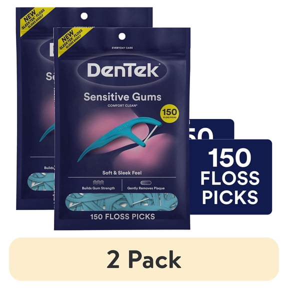 (2 pack) DenTek Comfort Clean Sensitive Gums Floss Picks, Soft & Sleek Ribbon Floss, 150 Count
