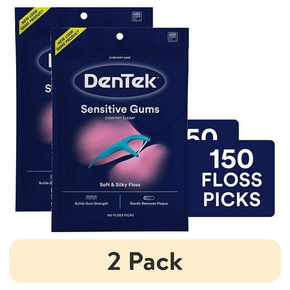 (2 pack) DenTek Comfort Clean Sensitive Gums Floss Picks, Soft & Silky Ribbon, 150 Count