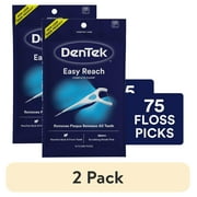 2 pack DenTek Complete Clean Easy Reach Floss Picks, No Break & No Shred Floss, 75 Count