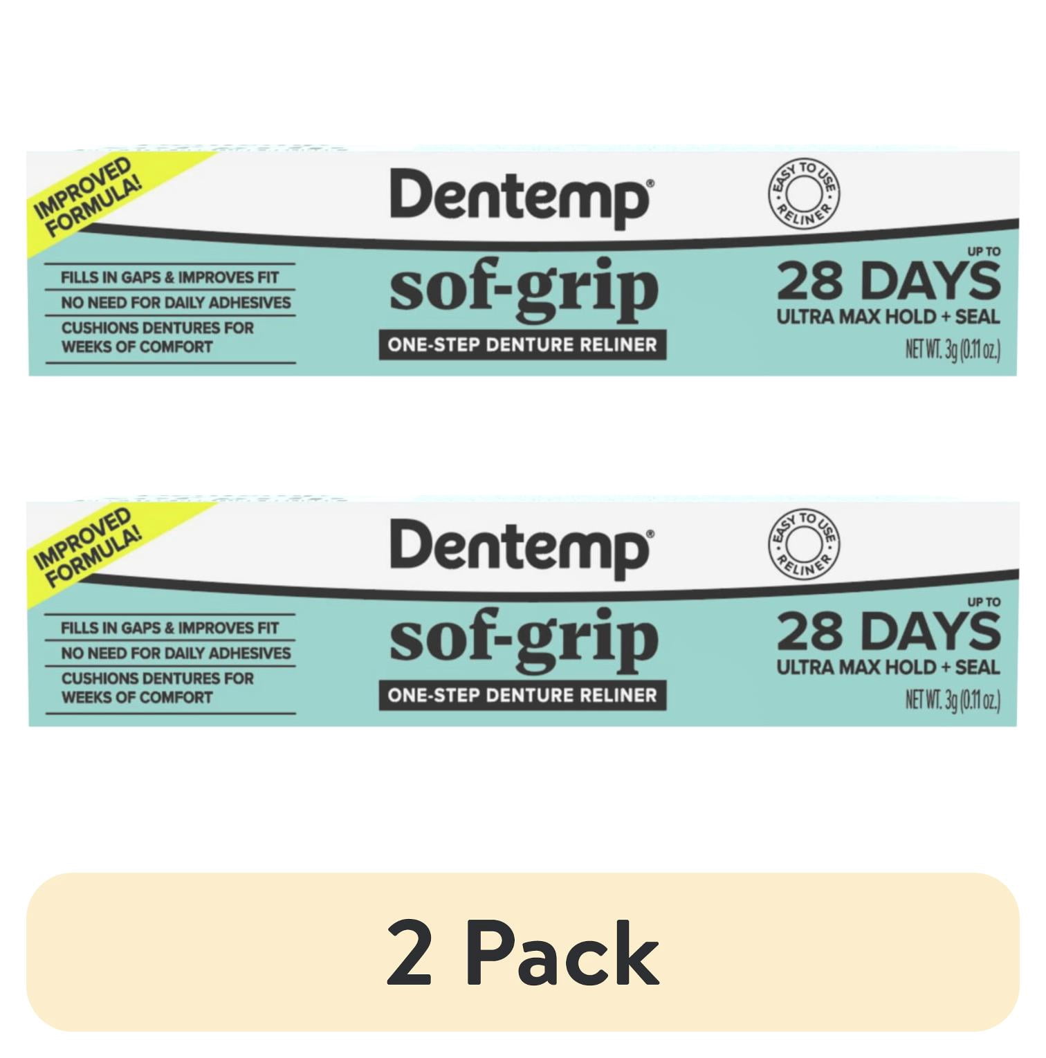 (2 pack) Dentemp Sof-Grip One-Step Denture Reliner 3g – Long Lasting Denture Repair for Loose Fitting Dentures