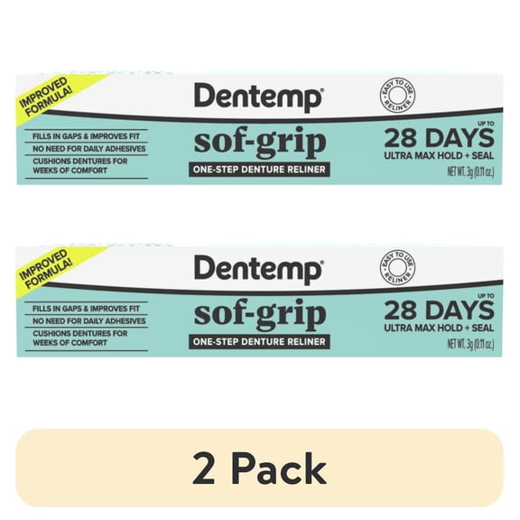 (2 pack) Dentemp Sof-Grip One-Step Denture Reliner 3g – Long Lasting Denture Repair for Loose Fitting Dentures