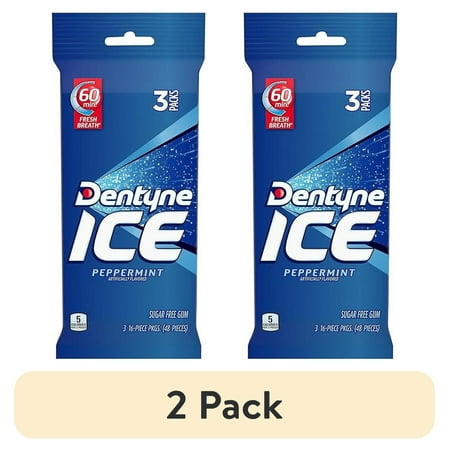 (2 pack) Dentyne Ice Peppermint Gum, 3 Packs of 16 Pieces (48 Total Regular Size Pieces)