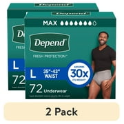 (2 pack) Depend Fresh Protection Incontinence Underwear for Men, Adult Diapers, L, 72 Count