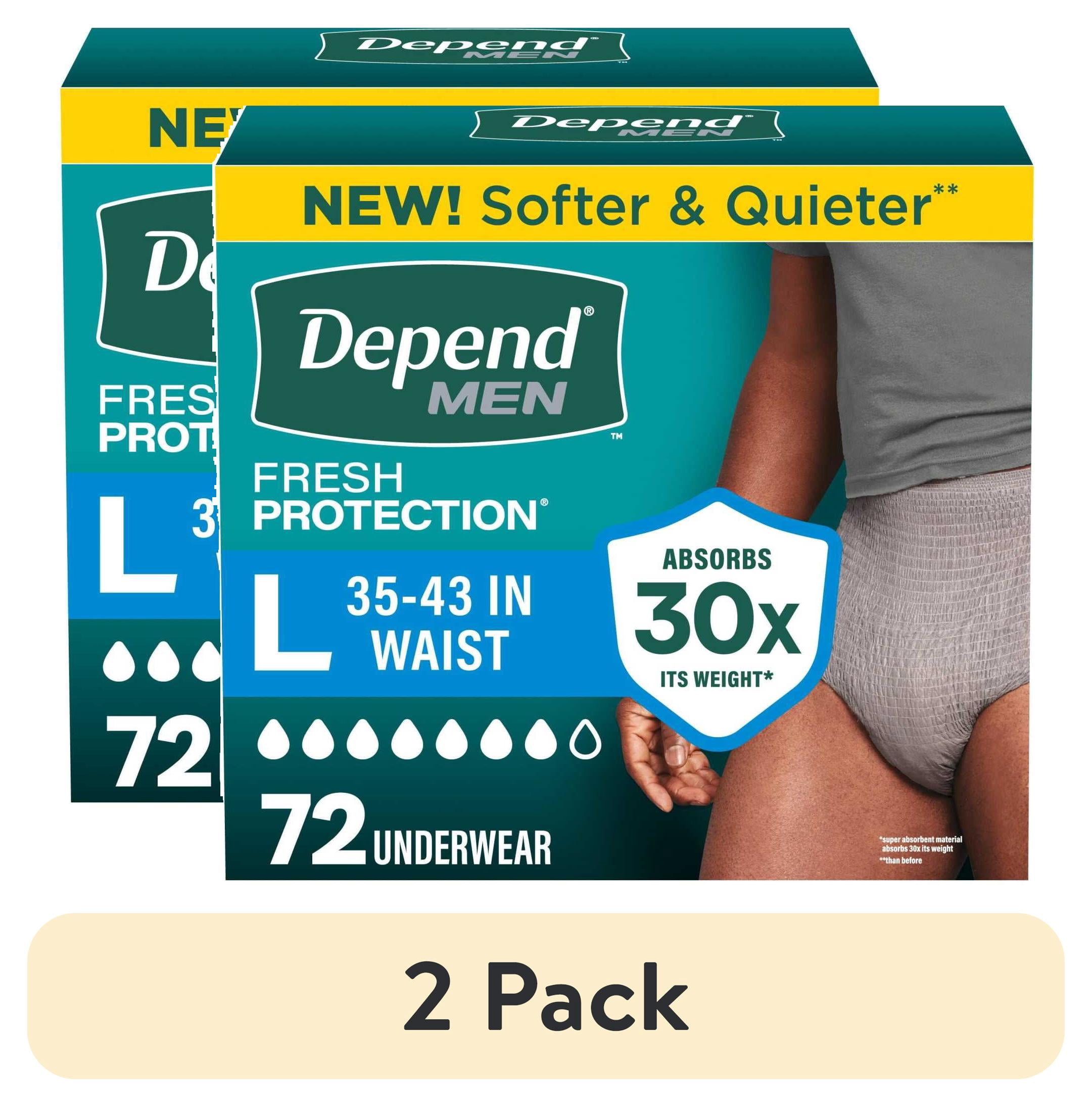 (2 pack) Depend Fresh Protection Incontinence Underwear for Men, Adult Diapers, L (72 Count)