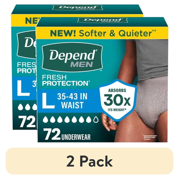 (2 pack) Depend Fresh Protection Incontinence Underwear for Men, Adult Diapers, L, 72 Count