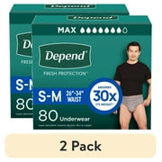 (2 pack) Depend Fresh Protection Incontinence Underwear for Men, Adult Diapers, S/M, 80 Count