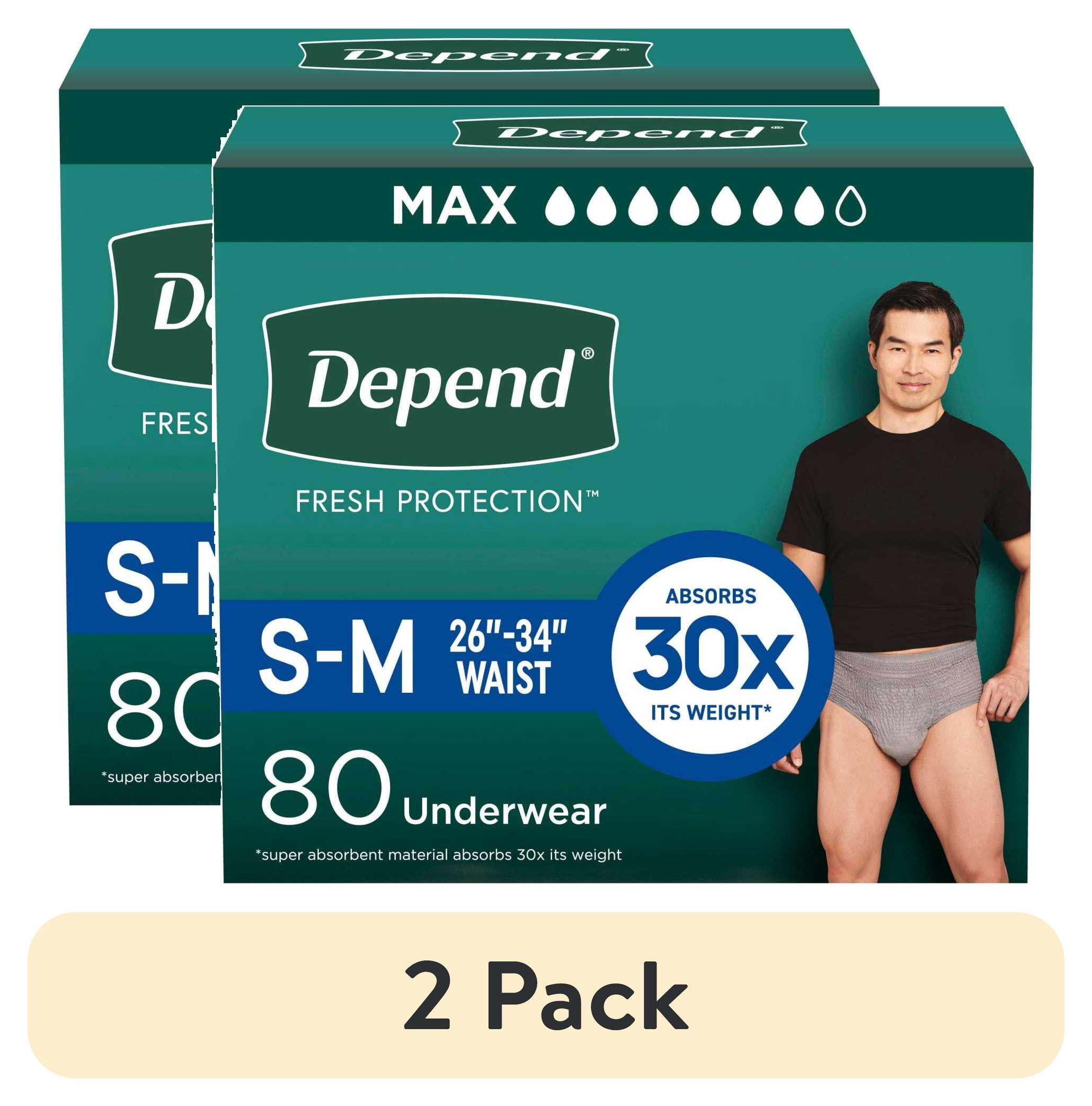 (2 pack) Depend Fresh Protection Incontinence Underwear for Men, Adult Diapers, S/M, 80 Count