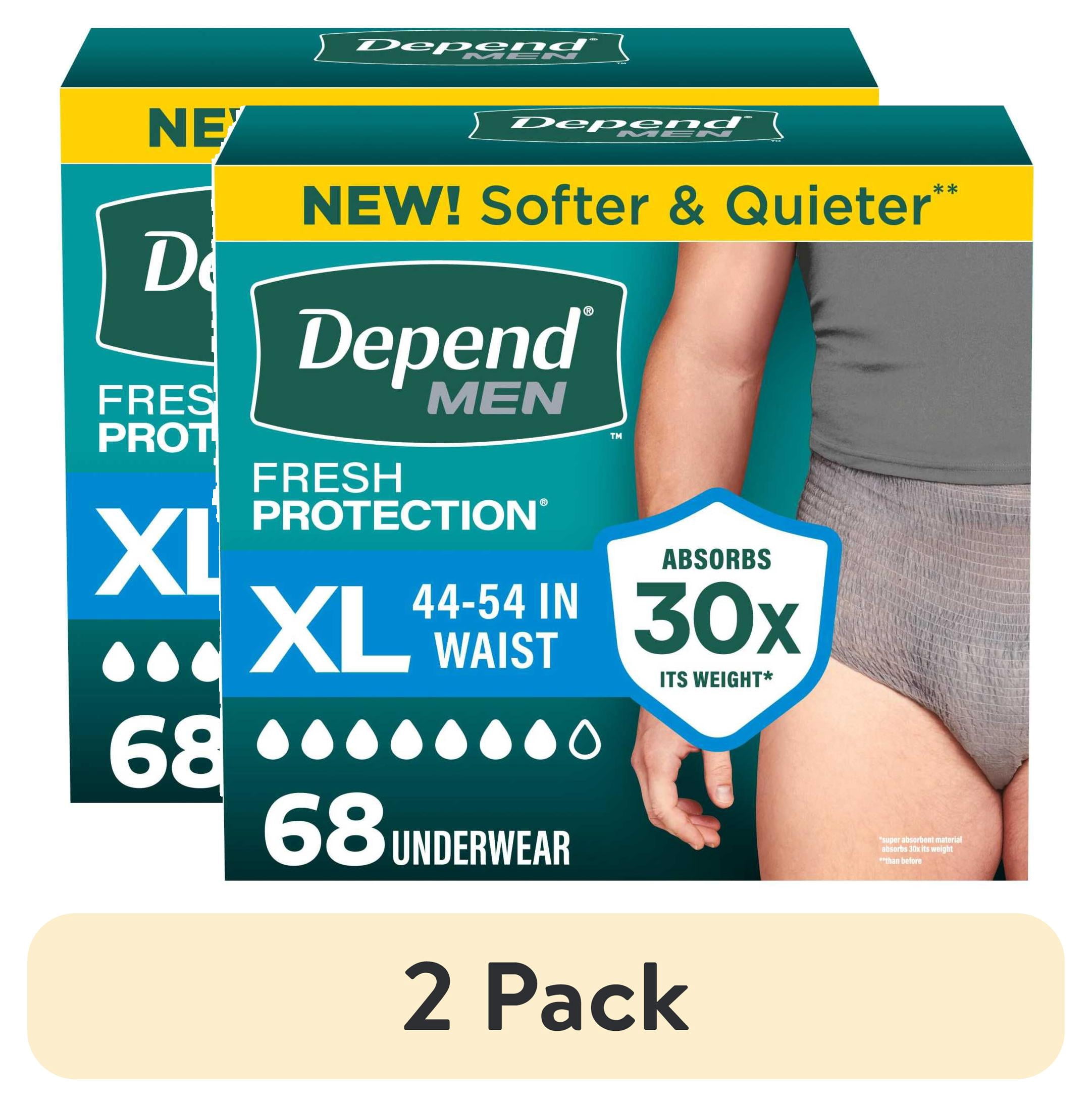 (2 pack) Depend Fresh Protection Incontinence Underwear for Men, Adult Diapers, XL, 68 Count