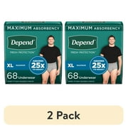 (2 pack) Depend Fresh Protection Incontinence Underwear for Men, Adult Diapers, XL, 68 Count