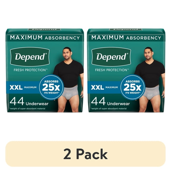 (2 pack) Depend Fresh Protection Incontinence Underwear for Men, Adult Diapers, XXL, 44 Count