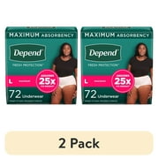 (2 pack) Depend Fresh Protection Incontinence Underwear for Women, Adult Diapers, L, 72 Count