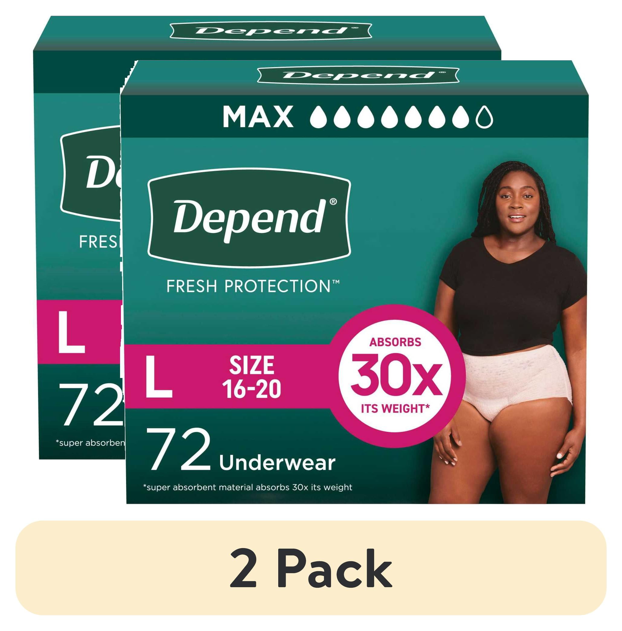 (2 pack) Depend Fresh Protection Incontinence Underwear for Women, Adult Diapers, L, 72 Count