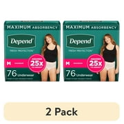 (2 pack) Depend Fresh Protection Incontinence Underwear for Women, Adult Diapers, M, 76 Count