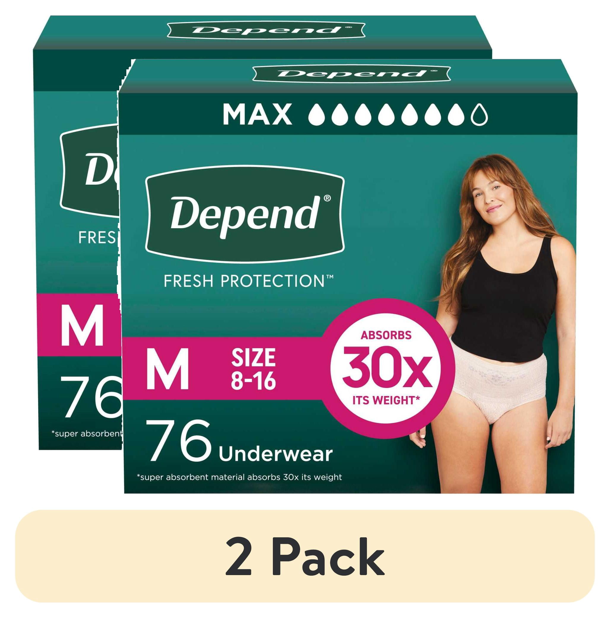 (2 pack) Depend Fresh Protection Incontinence Underwear for Women, Adult Diapers, M, 76 Count