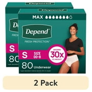 (2 pack) Depend Fresh Protection Incontinence Underwear for Women, Adult Diapers, S, 80 Count