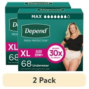 (2 pack) Depend Fresh Protection Incontinence Underwear for Women, Adult Diapers, XL, 68 Count