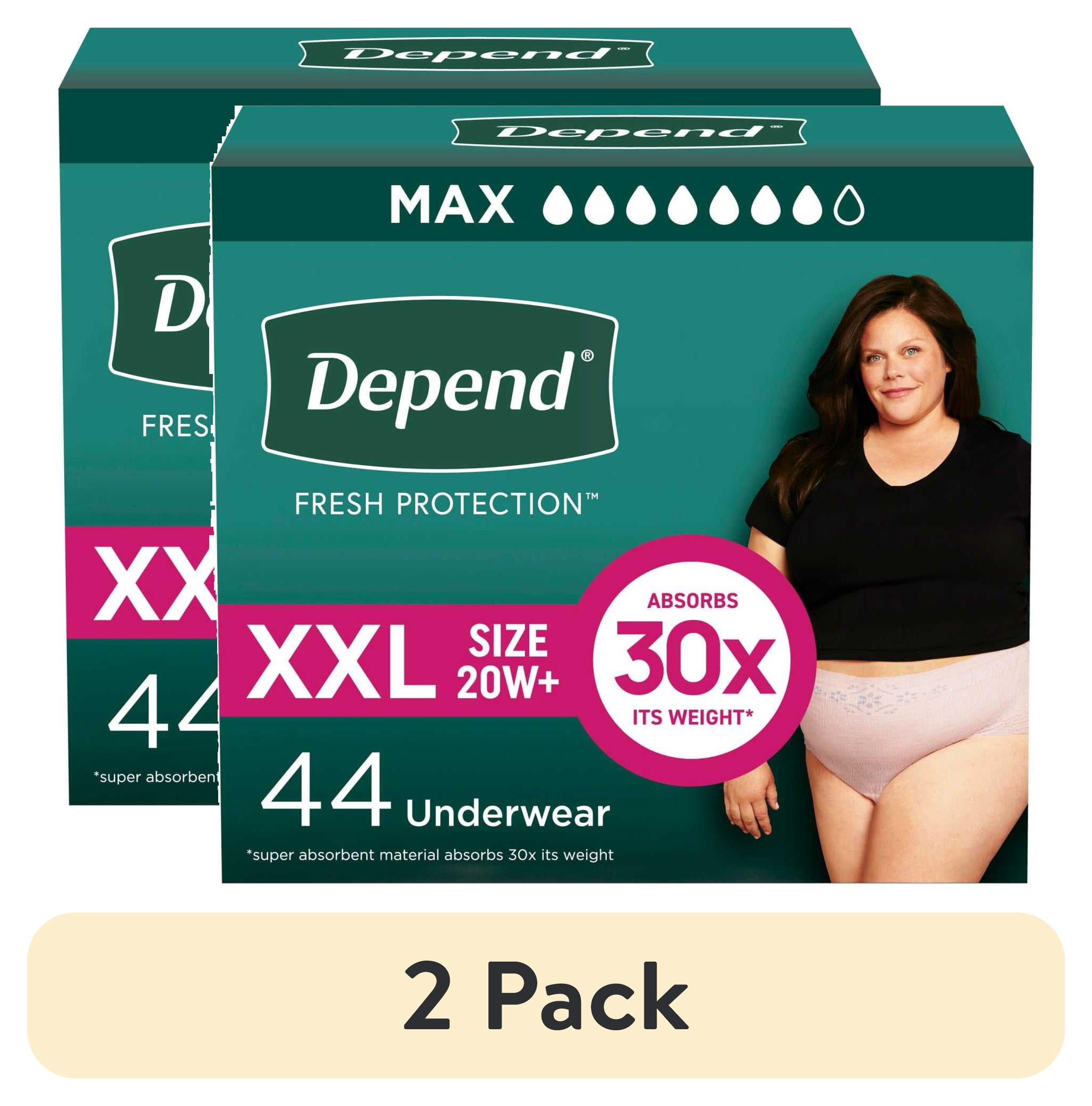 (2 pack) Depend Fresh Protection Incontinence Underwear for Women, Adult Diapers, XXL, 44 Count