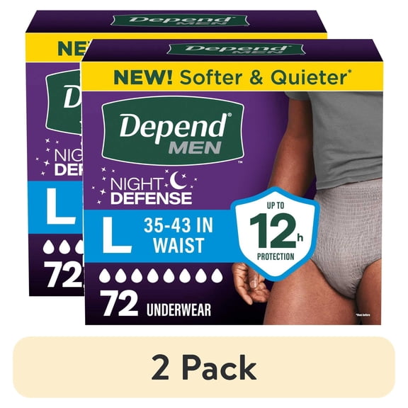 (2 pack) Depend Night Defense Incontinence Underwear for Men, Adult Diapers, L, 72 Count