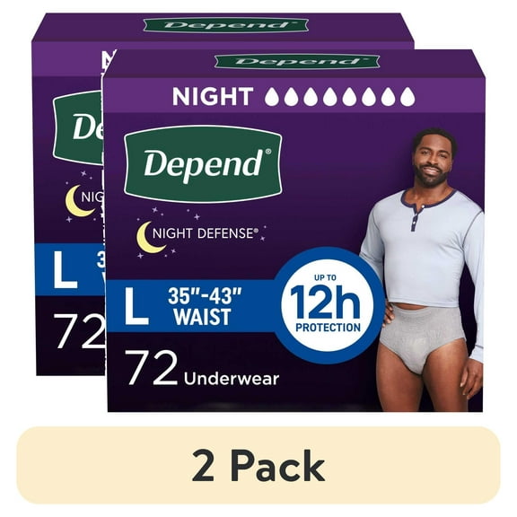 (2 pack) Depend Night Defense Incontinence Underwear for Men, Adult Diapers, L, 72 Count