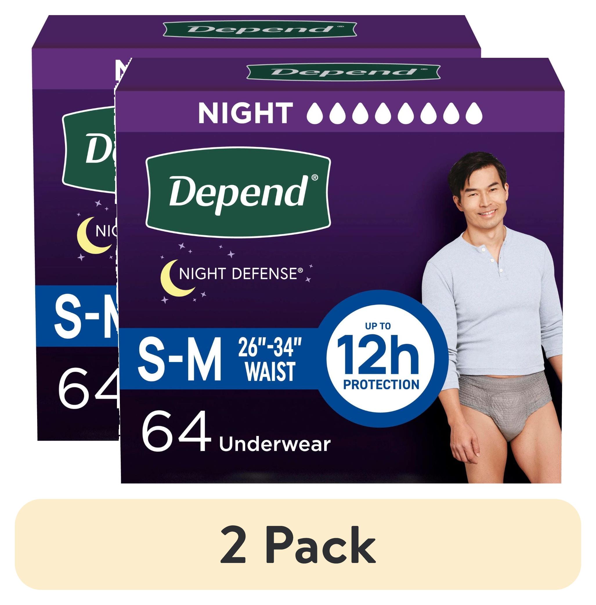 (2 pack) Depend Night Defense Incontinence Underwear for Men, Adult Diapers, S/M, 64 Count