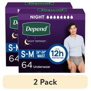 (2 pack) Depend Night Defense Incontinence Underwear for Men, Adult Diapers, S/M, 64 Count