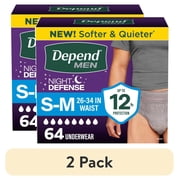 2 pack Depend Night Defense Incontinence Underwear for Men, Adult Diapers, S/M 64 Count
