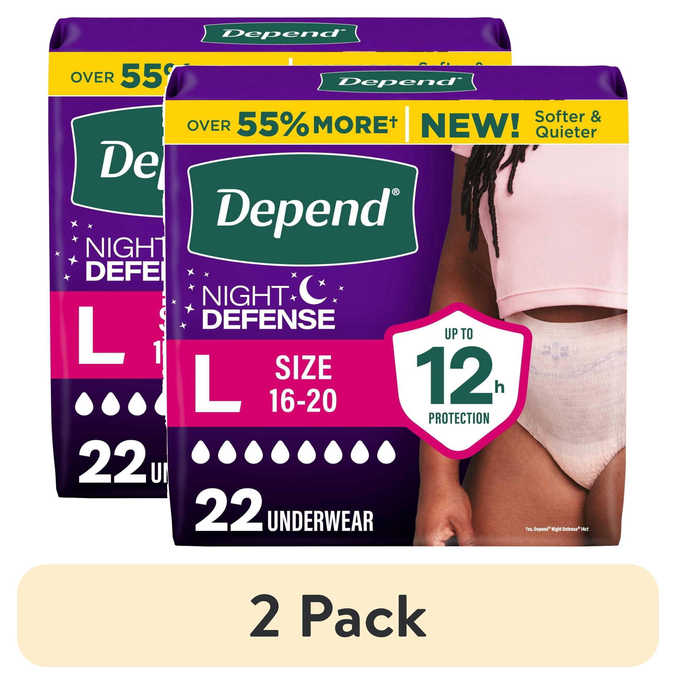 (2 pack) Depend Night Defense Incontinence Underwear for Women, Adult Diapers, L, 22 Count