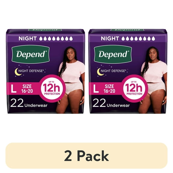 (2 pack) Depend Night Defense Incontinence Underwear for Women, Adult Diapers, L, 22 Count