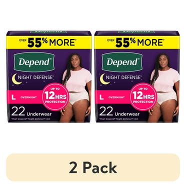 (2 pack) Depend Night Defense Incontinence Underwear for Women, Adult Diapers, L, 22 Count