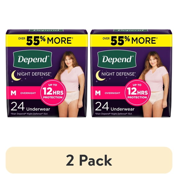 (2 pack) Depend Night Defense Incontinence Underwear for Women, Adult Diapers, M, 24 Count