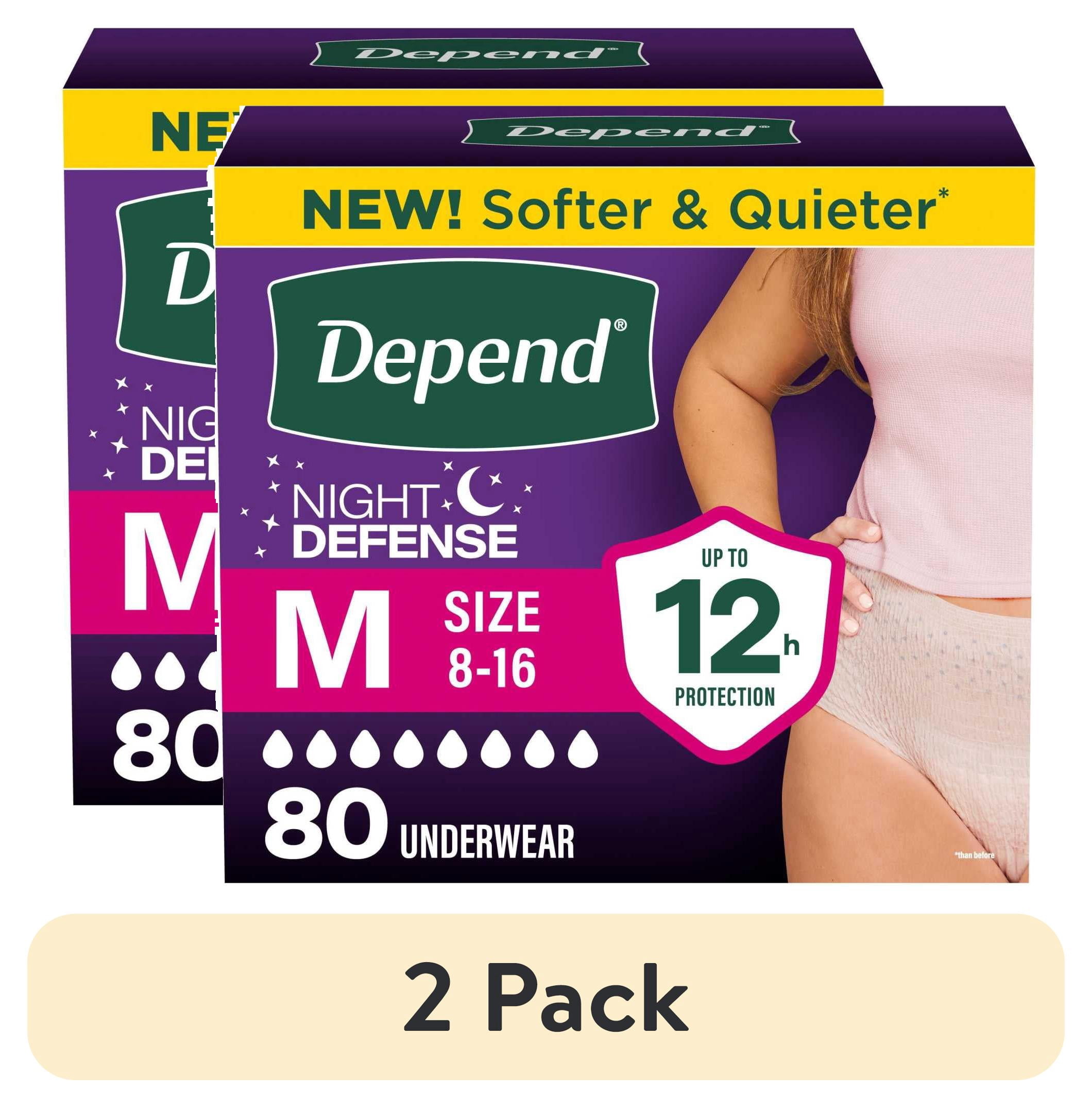 (2 pack) Depend Night Defense Incontinence Underwear for Women, Adult Diapers, M (80 Count)