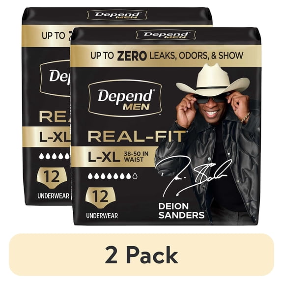 (2 pack) Depend Real Fit Incontinence Underwear for Men, Adult Diapers, L/XL, Grey, 12 Count