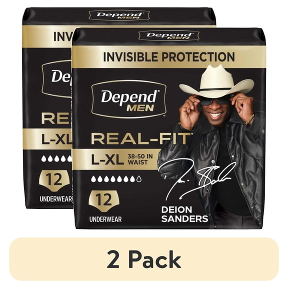 (2 pack) Depend Real Fit Incontinence Underwear for Men, Adult Diapers, L/XL, Grey, 12 Count