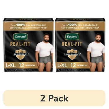 (2 pack) Depend Real Fit Incontinence Underwear for Men, Adult Diapers, L/XL, Grey, 12 Count