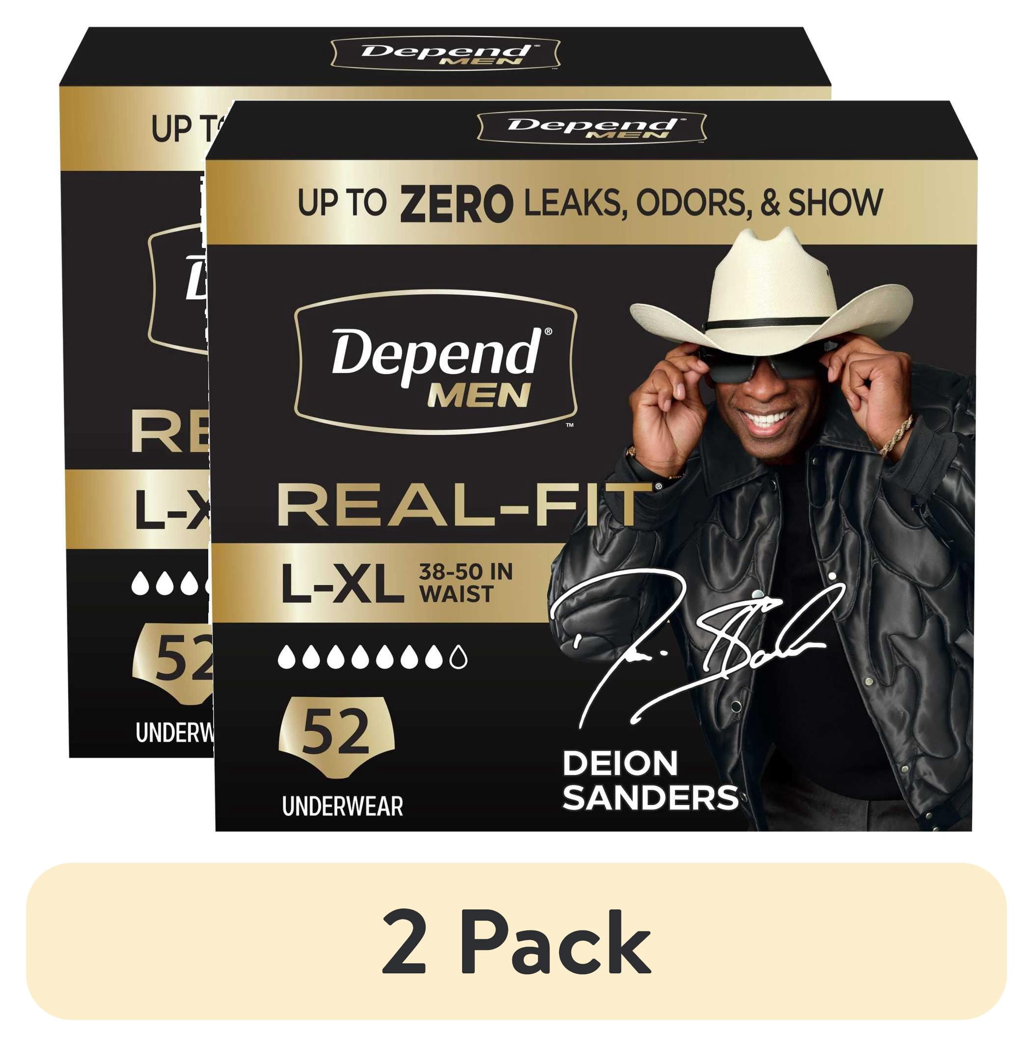 (2 pack) Depend Real Fit Incontinence Underwear for Men, Adult Diapers, L/XL, Grey, 52 Count