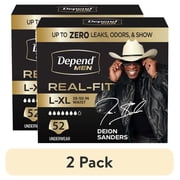 2 pack Depend Real Fit Incontinence Underwear for Men, Adult Diapers, L/XL, Grey, 52 Count