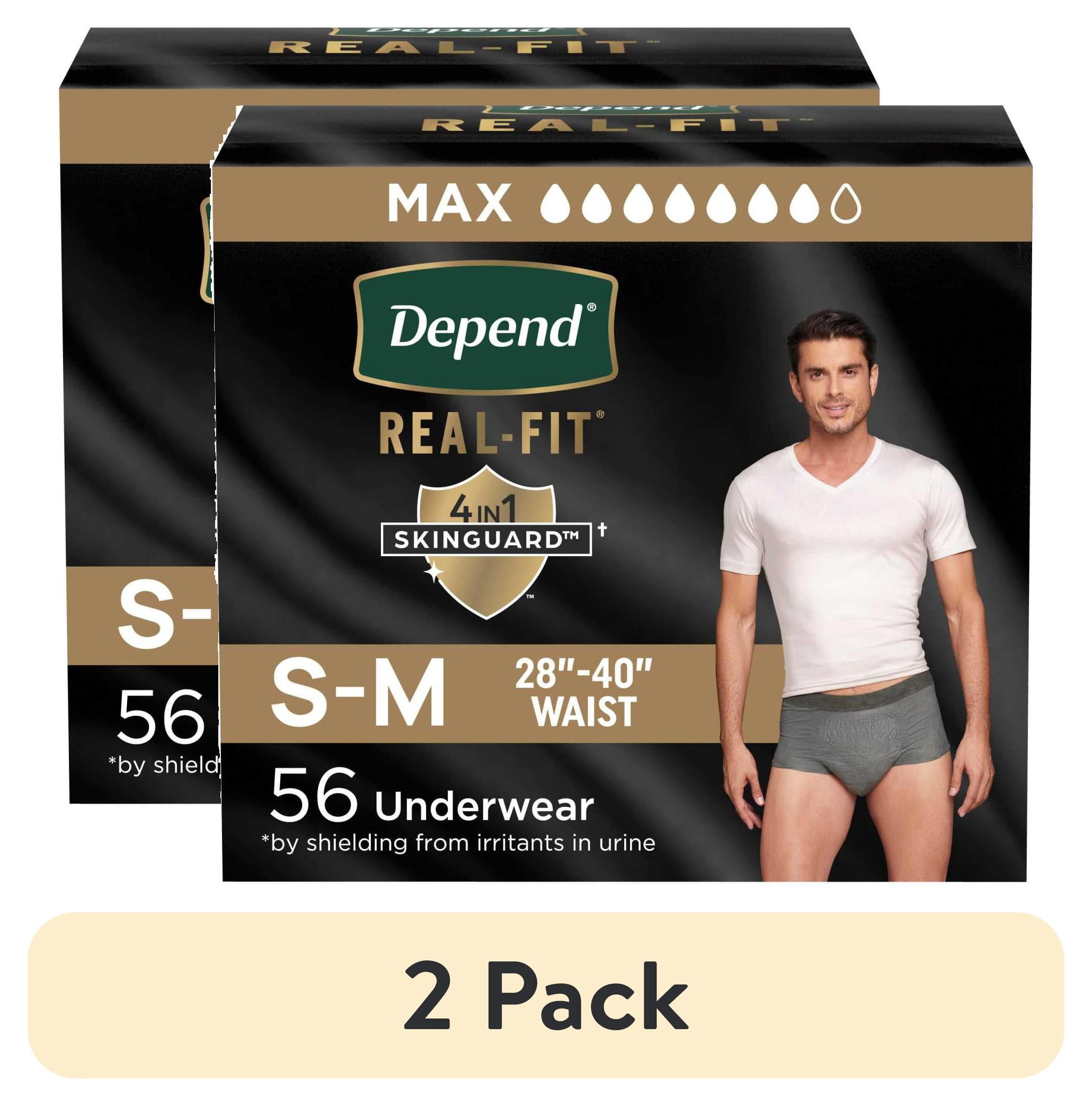 (2 pack) Depend Real Fit Incontinence Underwear for Men, Adult Diapers, S/M, Grey, 56 Count