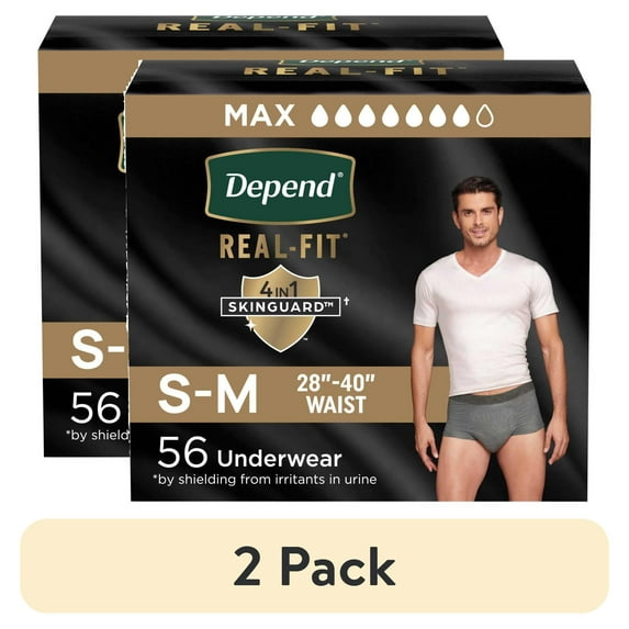 (2 pack) Depend Real Fit Incontinence Underwear for Men, Adult Diapers, S/M, Grey, 56 Count