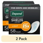 (2 pack) Depend Shields Incontinence Pads for Men, Light Absorbency, 58 Count