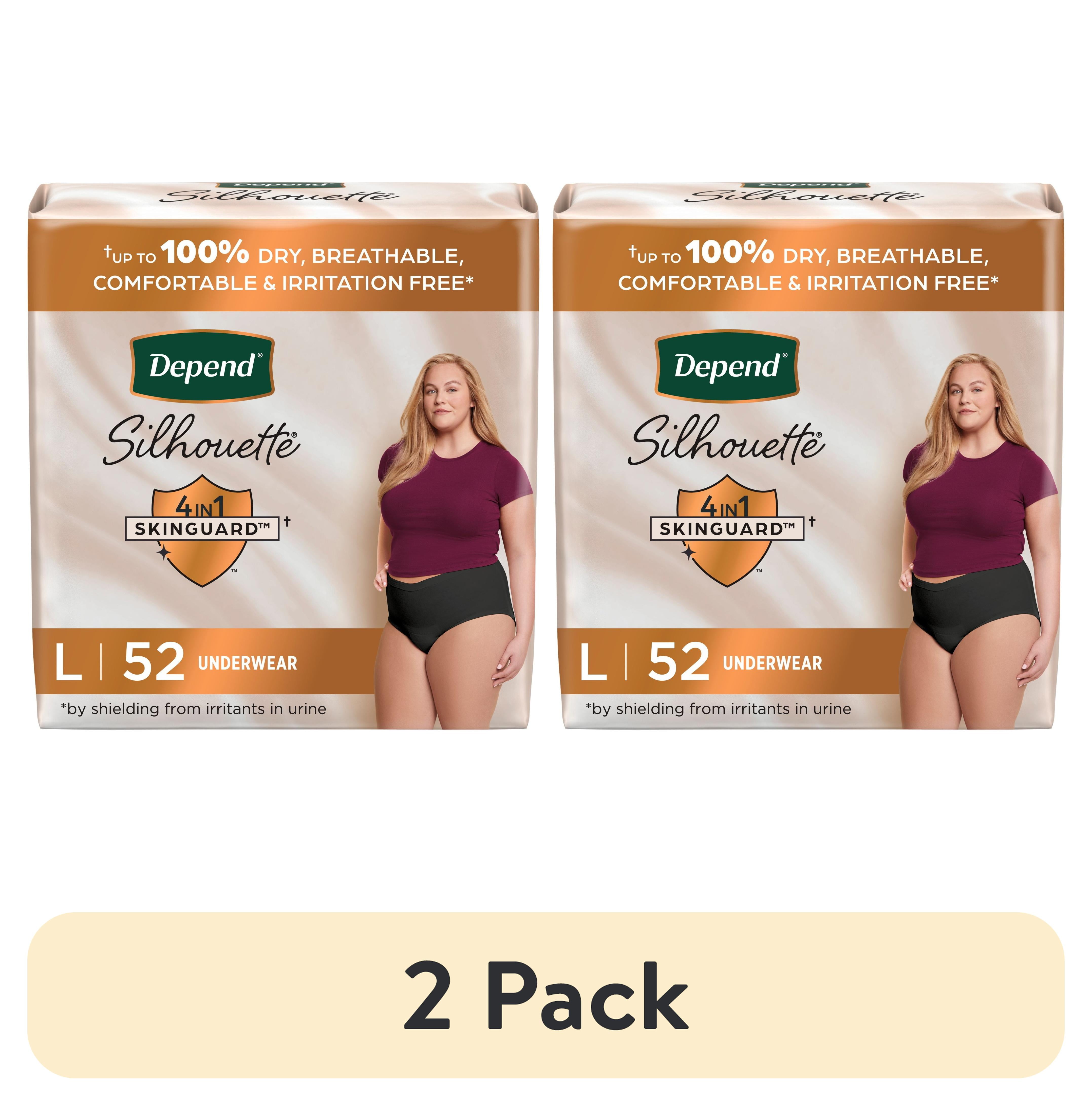 (2 pack) Depend Silhouette Women’s Incontinence & Postpartum Bladder Leak Underwear, L, 52 Count