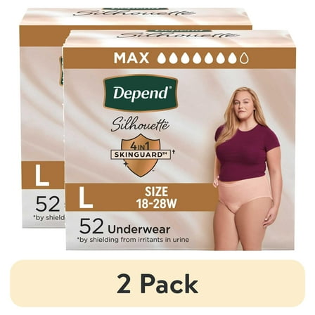 (2 pack) Depend Silhouette Women’s Incontinence & Postpartum Bladder Leak Underwear, L, 52 Count